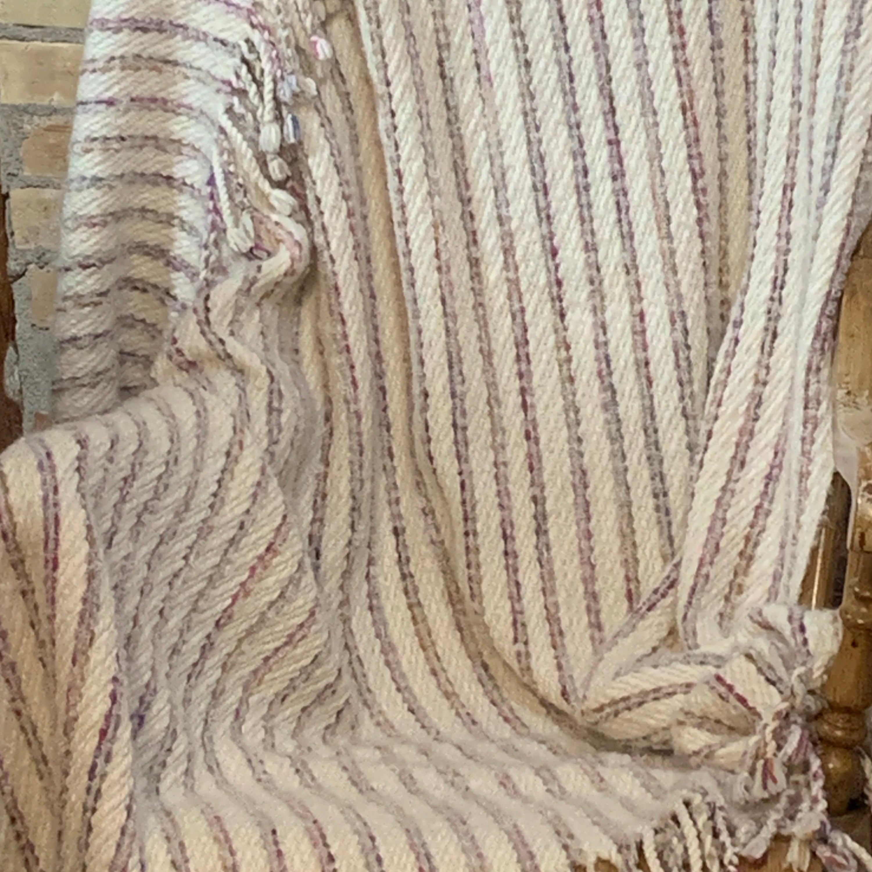 Lap Blanket (Natural White, Multi-coloured Accent Stripes)
