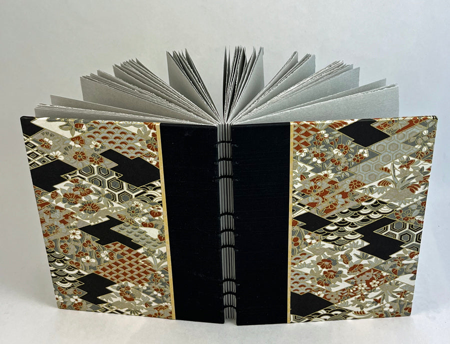 Journal/Sketchbook: Black Asahi Bookcloth/ Grey, Black, Rust Chiyogami
