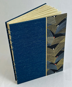 Journal/Sketchbook: Dark Teal Asahi Bookcloth/ Gold, Silver, Black Chiyogami
