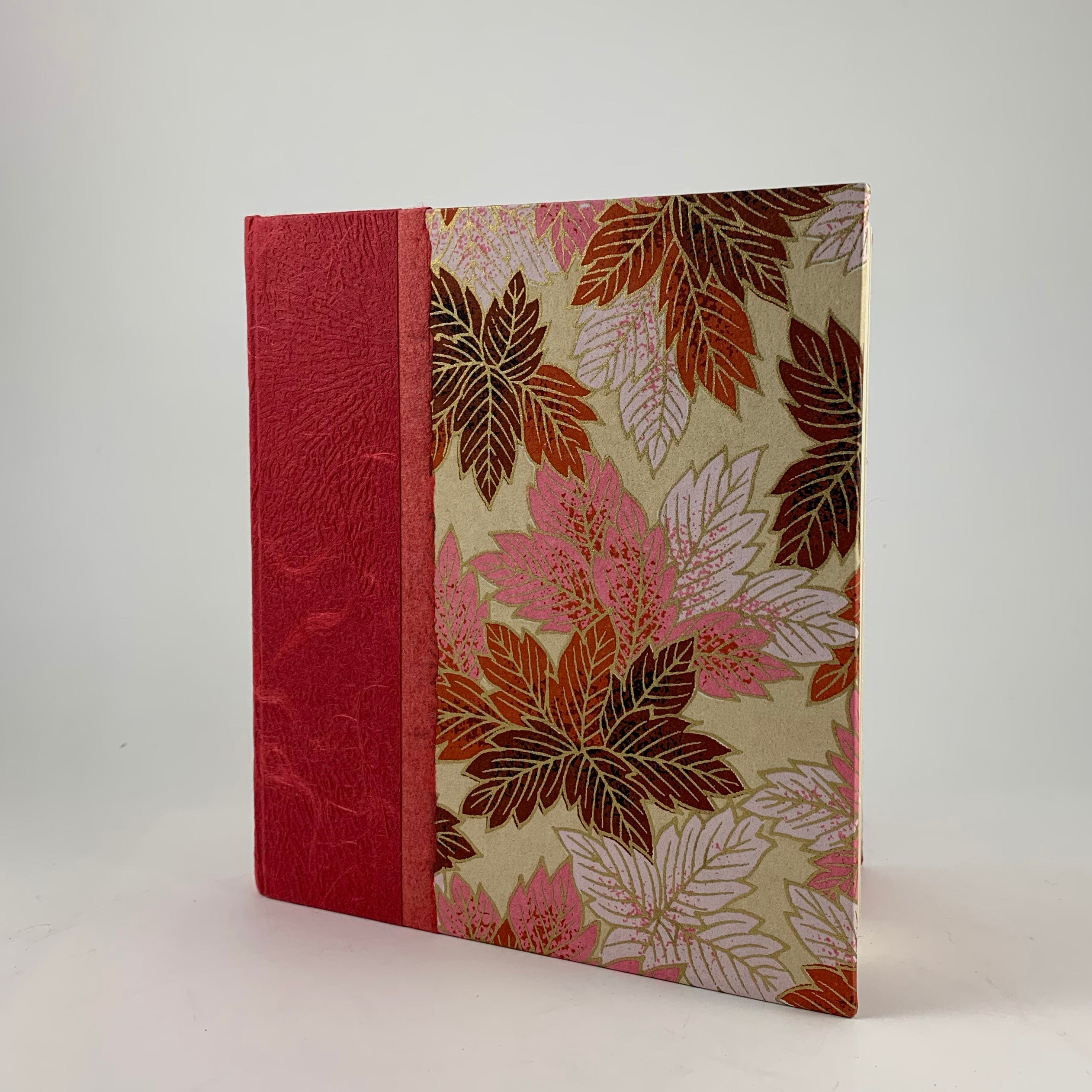 Journal/Sketchbook (Coral textured paper/Pink Leaf Chiyogami) 6.25" x 5.75"