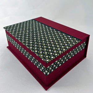 Decorative Box with Hinged Lid: Deep Red Asahi Bookcloth, Chiyogami