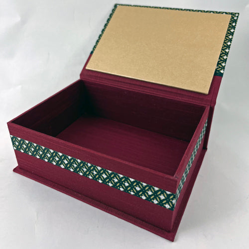 Decorative Box with Hinged Lid: Deep Red Asahi Bookcloth, Chiyogami