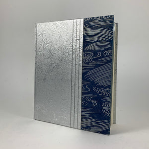 Journal/Sketchbook (Silver Momi/Indigo-Silver Wave Chiyogami, w. Tuxedo Pleat) 6.75" x 5.75"