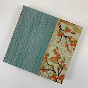 Journal/Sketchbook (Seafoam Asahi Bookcloth/Cherry Blossom Chiyogami) 6.5" x 6.5"