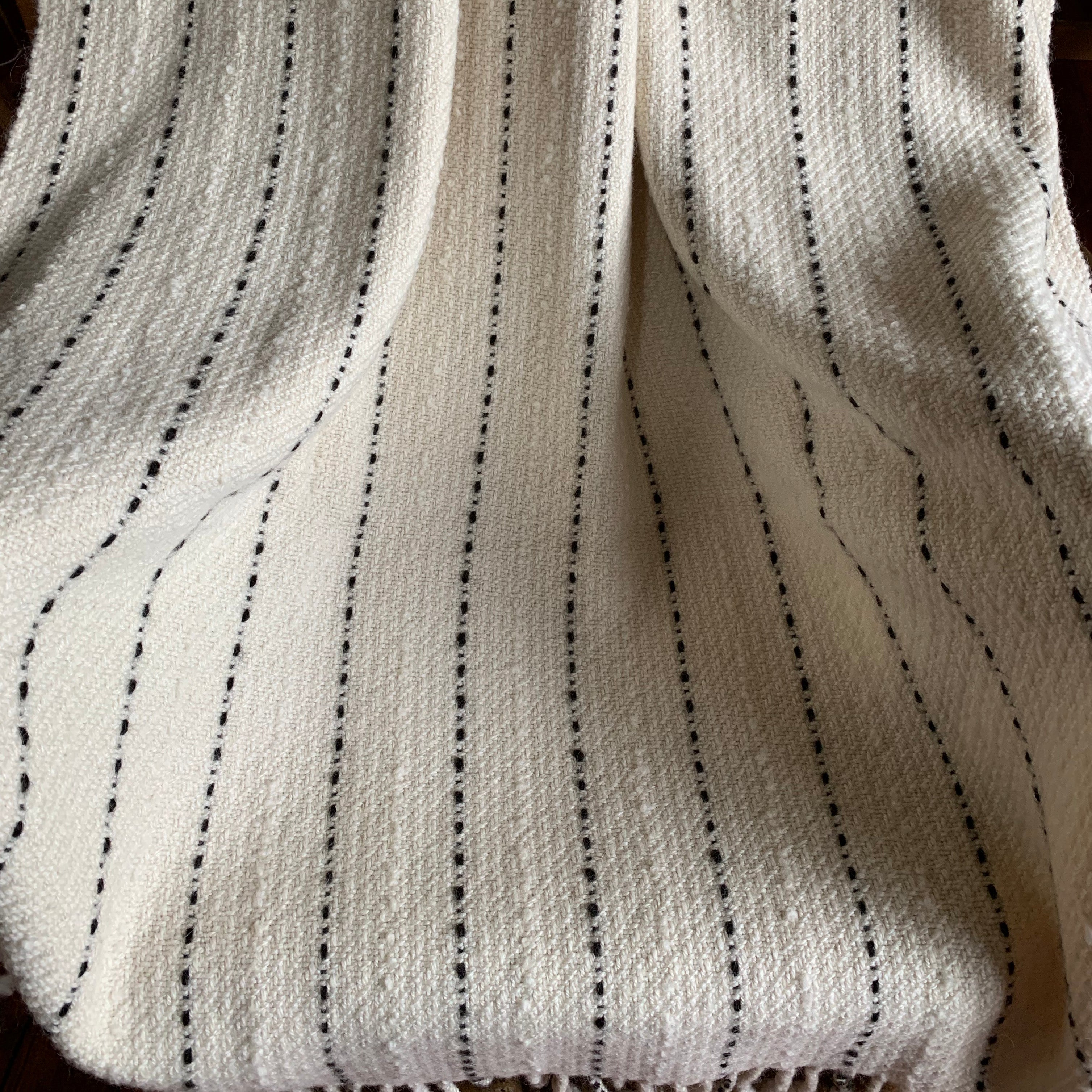 Lap Blanket (Natural White, Black Accent Stripes)